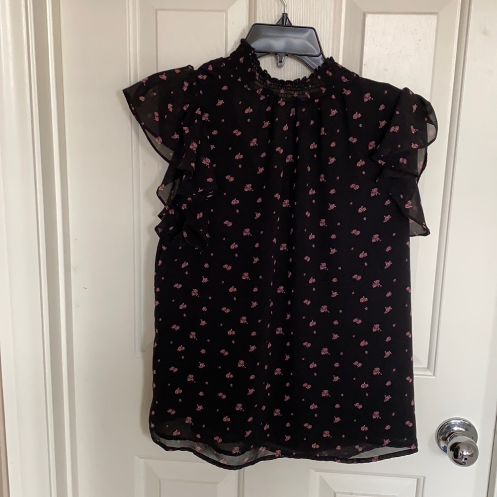1 State Black and print floral print top
